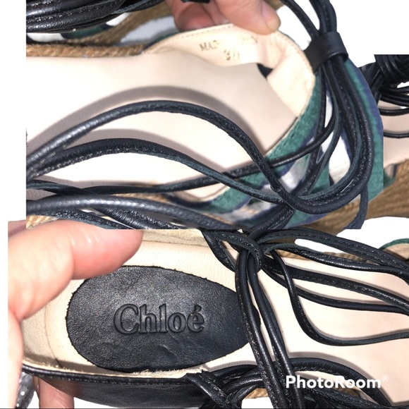 Chloe Striped Canvas & Leather Espadrille Wedges - Picture 5 of 6